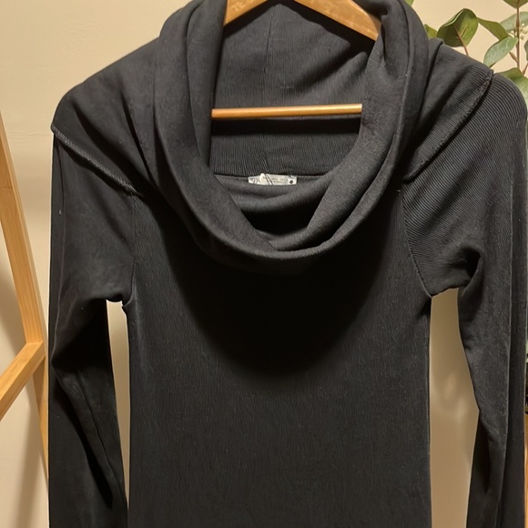 Zara Black Bodycon Super Maxi Crowl Neck Long Sleeve Dress a265 - Picture 2 of 5